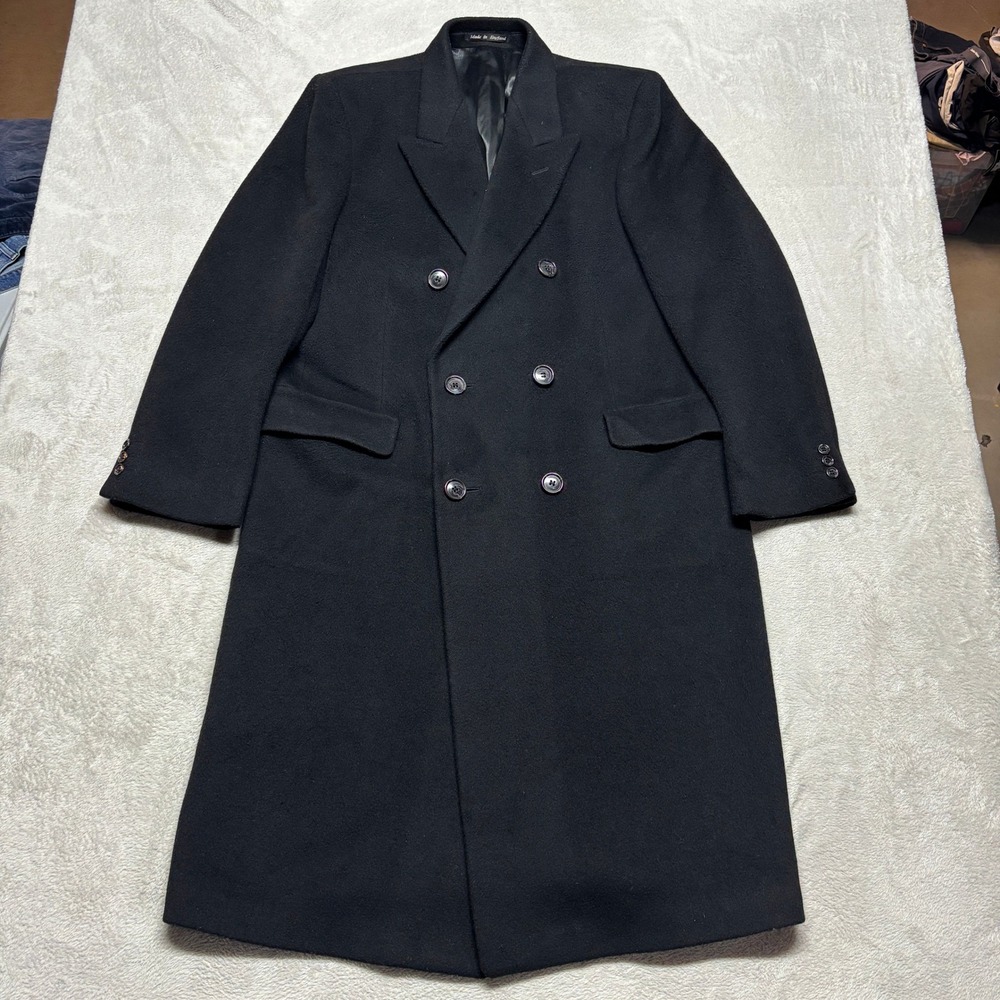VTG Hammersley Overcoat Mens 42R Wool Cashmere England Black Double Breasted